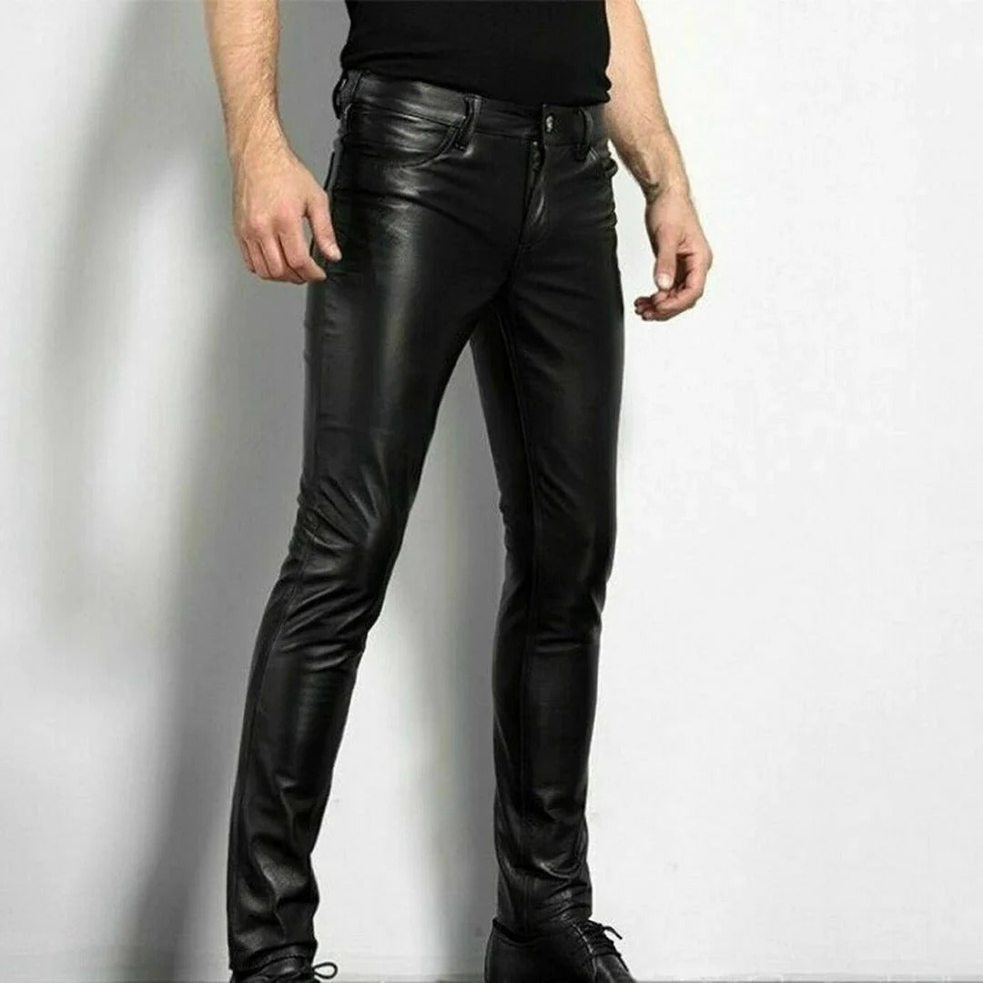 Faux Leather Pants with Polyester Lining and Shape Retention