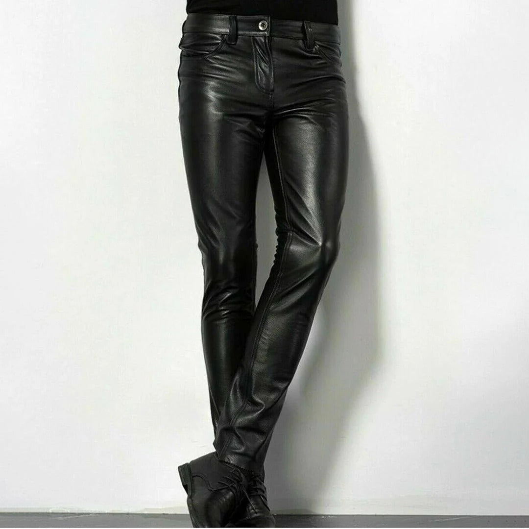 Faux Leather Pants with Polyester Lining and Shape Retention