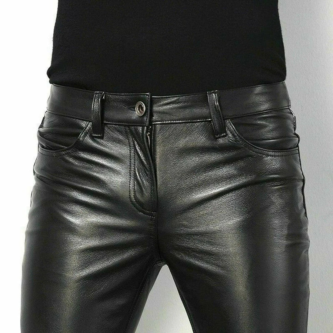 Faux Leather Pants with Polyester Lining and Shape Retention