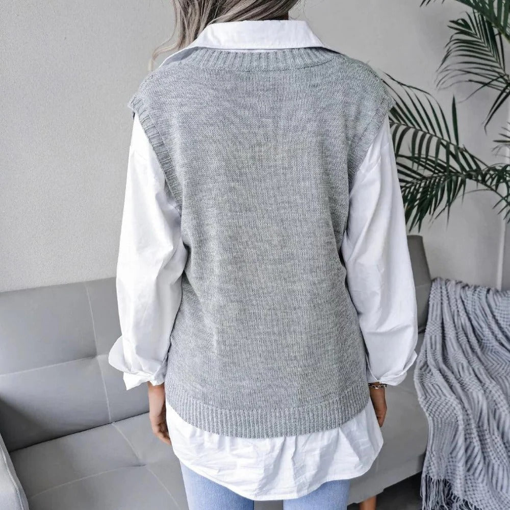 Sleeveless Cable Knit Cardigan with V Neckline and Slim Fit for Women