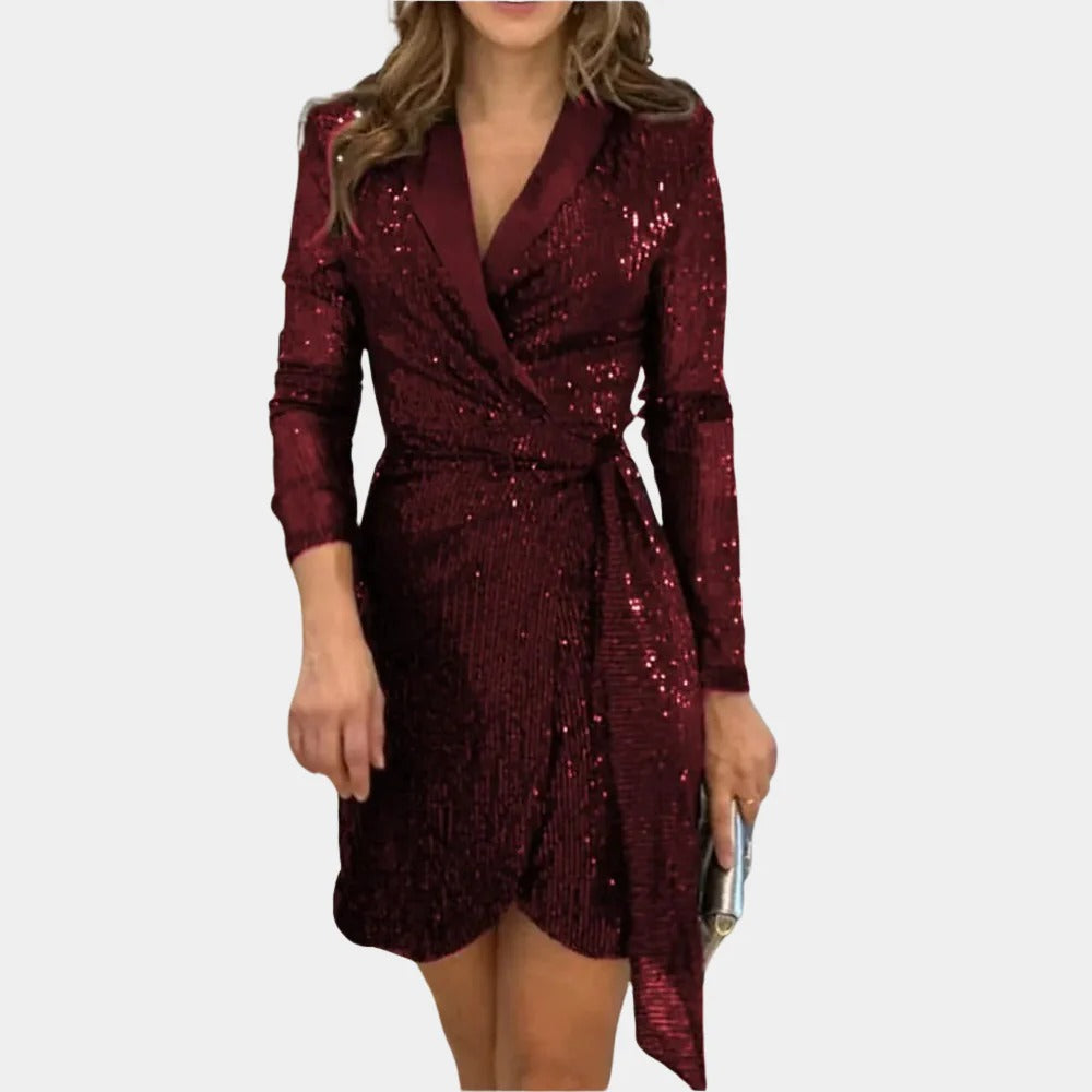 Blazer Dress with Attached Belt and Glitter Threads, Four Colors
