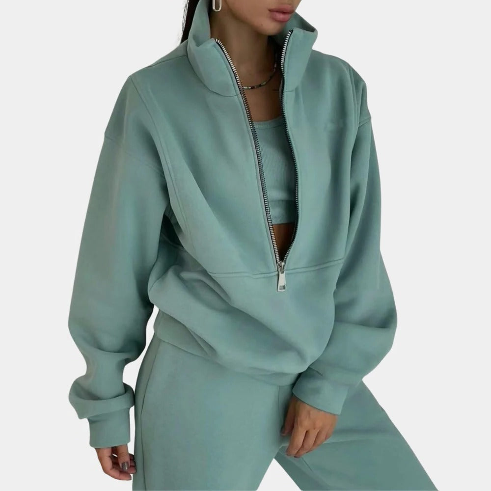 Women's Jogging Suit with Half Zip Vest and Loose Fit Pants, Breathable Fabric