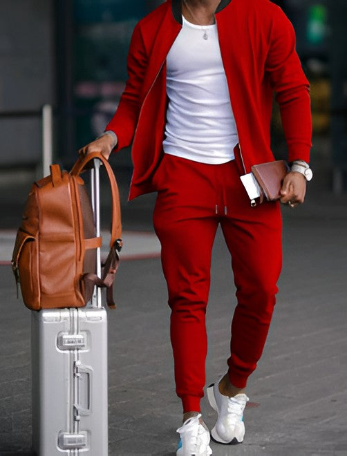 Men's Travel Tracksuit with Zip Jacket and Tapered Joggers, Lightweight Knit