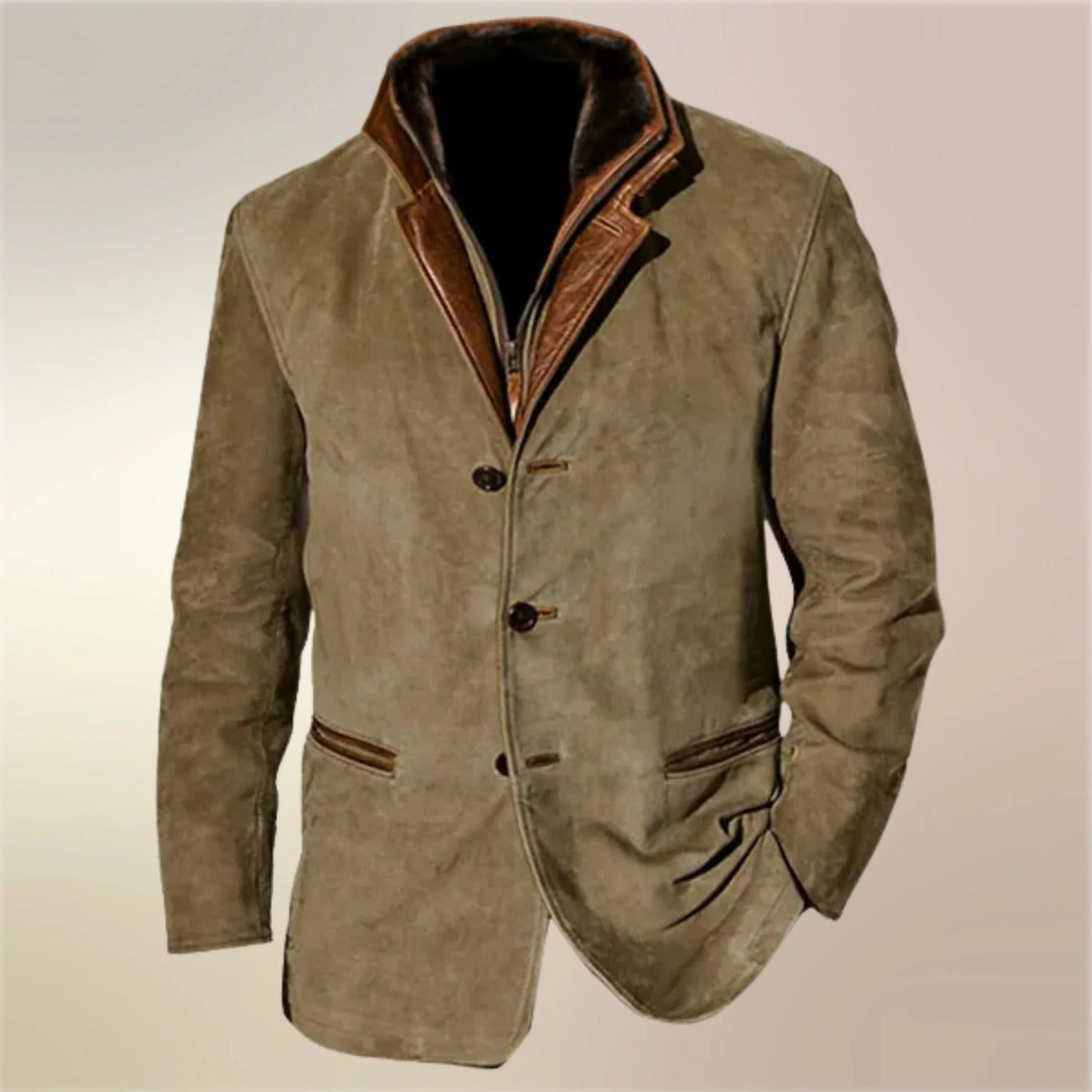 Men's Suede Jacket with Zip Front and Insulated Lining for Fall Winter
