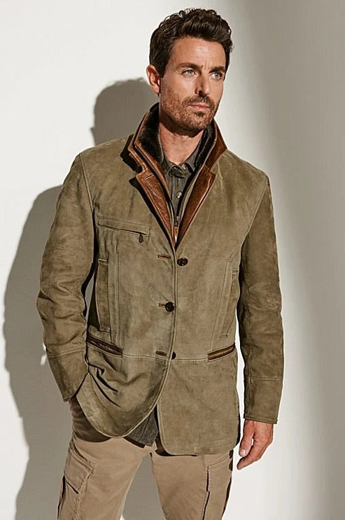 Men's Suede Jacket with Zip Front and Insulated Lining for Fall Winter