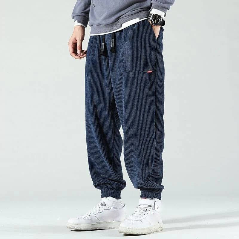 Straight Leg Corduroy Trousers with Vertical Ribbed Texture and Natural Waist Fit