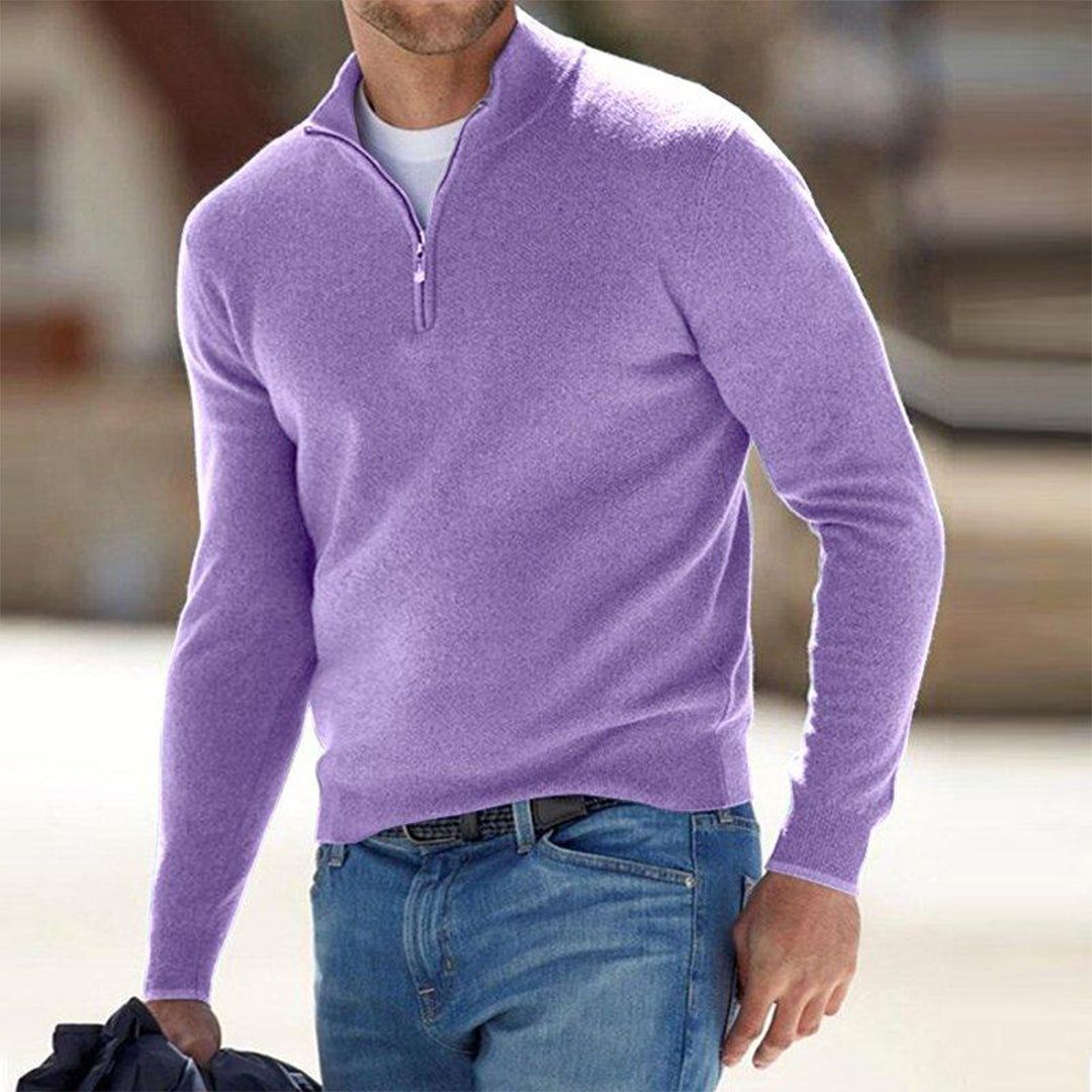 Men's Half Zip Sweater with Adjustable Neck and Relaxed Modern Fit, Soft Breathable Knit