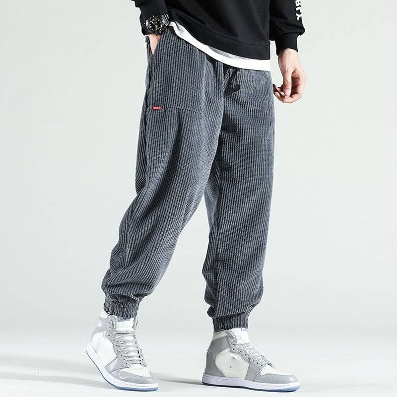 Straight Leg Corduroy Trousers with Vertical Ribbed Texture and Natural Waist Fit