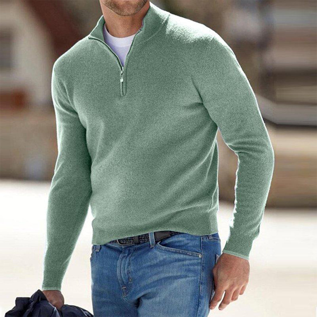 Men's Half Zip Sweater with Adjustable Neck and Relaxed Modern Fit, Soft Breathable Knit
