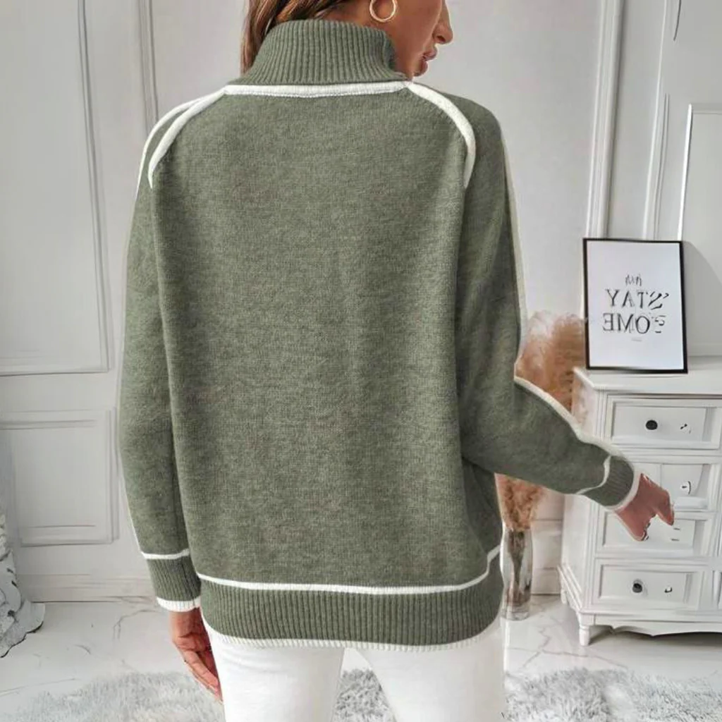 Women's Knit Sweater in Olive Green with Stretch Recovery Fabric