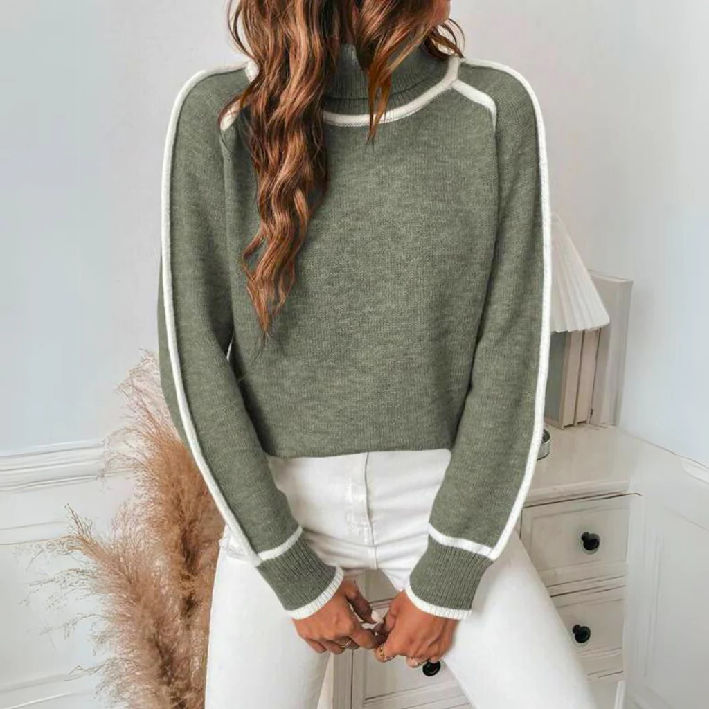 Women's Knit Sweater in Olive Green with Stretch Recovery Fabric