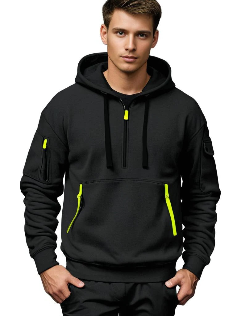 Pullover Hoodie with Kangaroo Pocket and Adjustable Drawstring Hood, Ribbed Cuffs