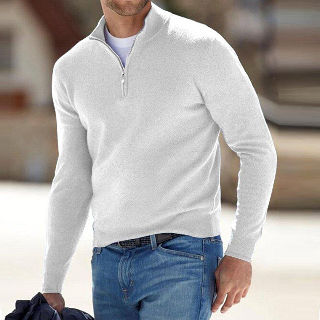 Men's Half Zip Sweater with Adjustable Neck and Relaxed Modern Fit, Soft Breathable Knit