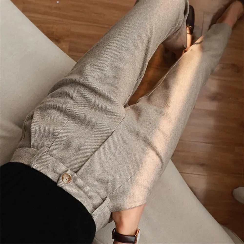 Women's Tailored Straight Leg Pants with Flat Waistband
