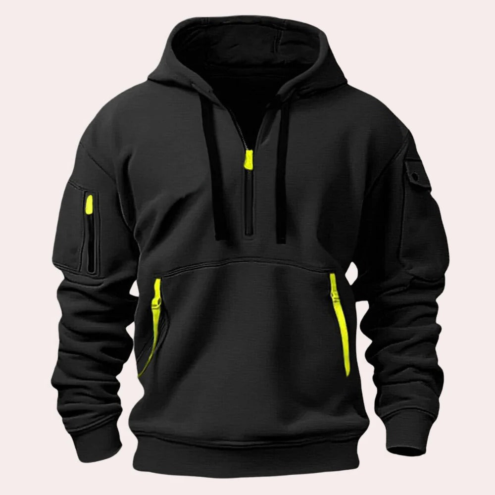Pullover Hoodie with Kangaroo Pocket and Adjustable Drawstring Hood, Ribbed Cuffs