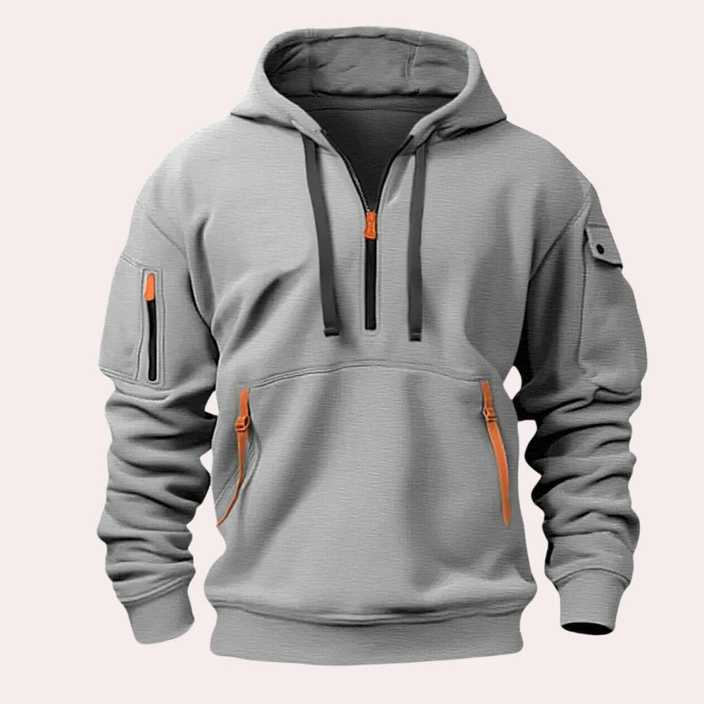 Pullover Hoodie with Kangaroo Pocket and Adjustable Drawstring Hood, Ribbed Cuffs