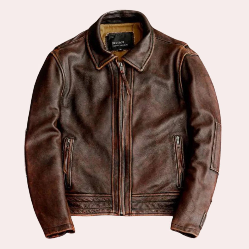 Men's Slim Retro Jacket with Cowhide Shell and Tailored Fit