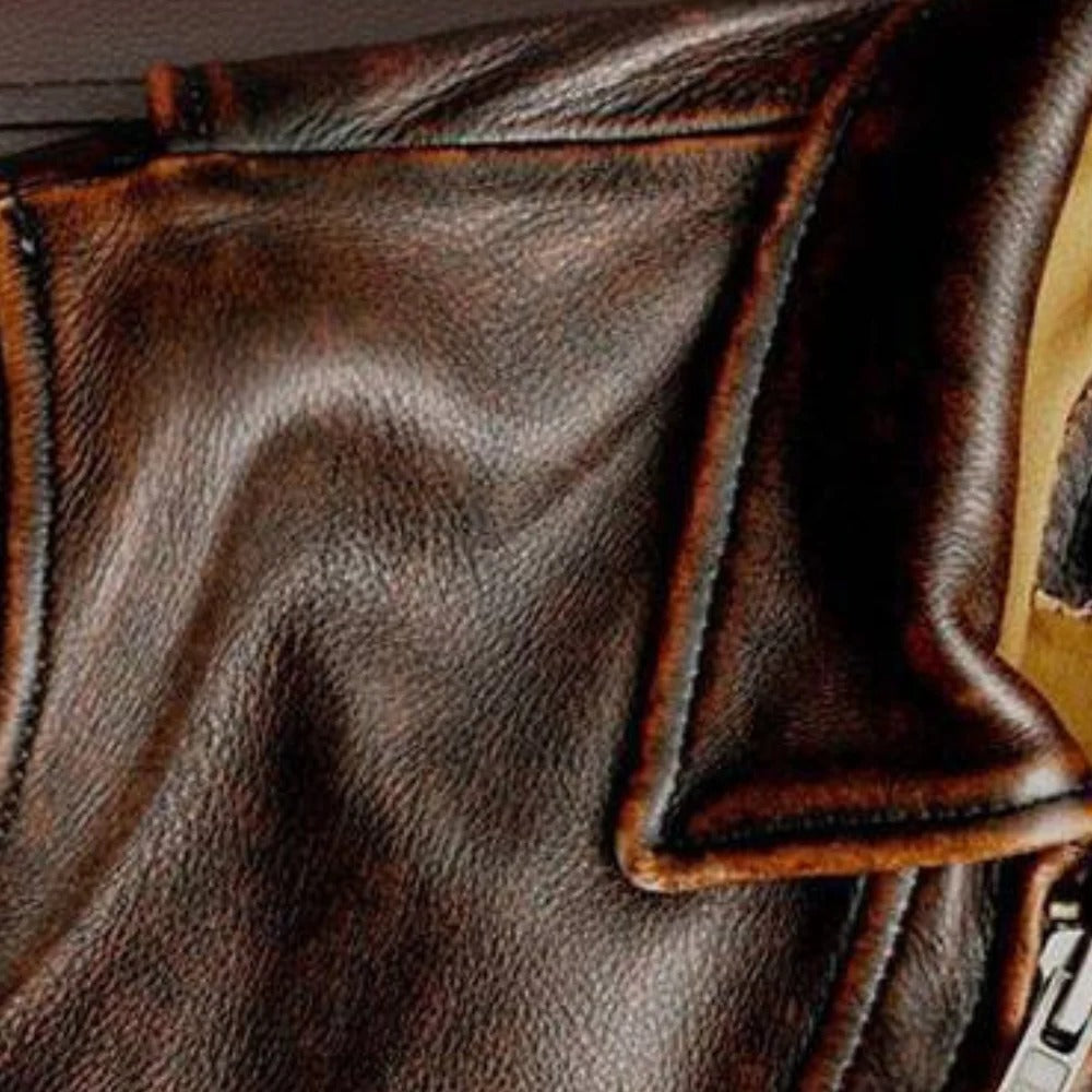 Men's Slim Retro Jacket with Cowhide Shell and Tailored Fit