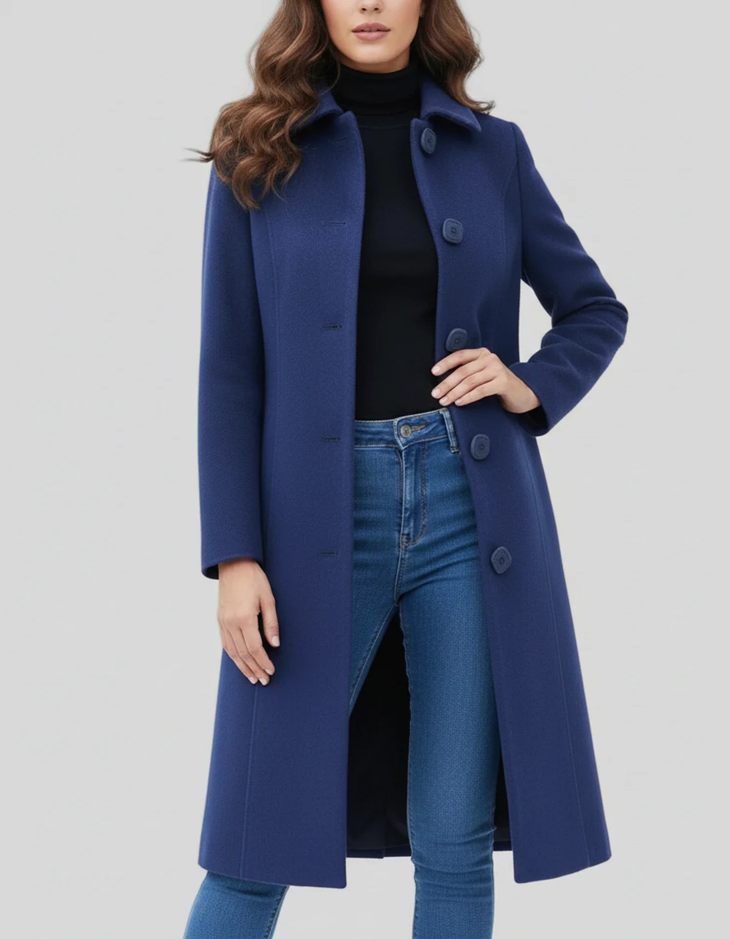 Women's Winter Trench Coat with Button Front and Flared Hem, Machine Washable