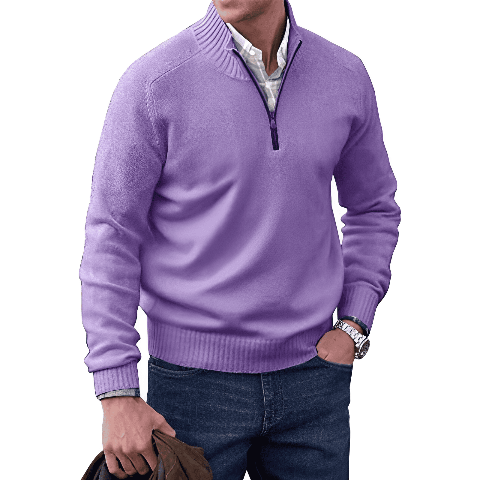 Men's Half Zip Pullover with Soft Knit Blend and Regular Fit, Machine Washable