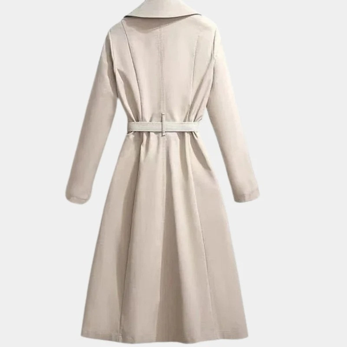 Women Long Trench Coat Outerwear with Waist Tie Belt and Classic Lapel Collar