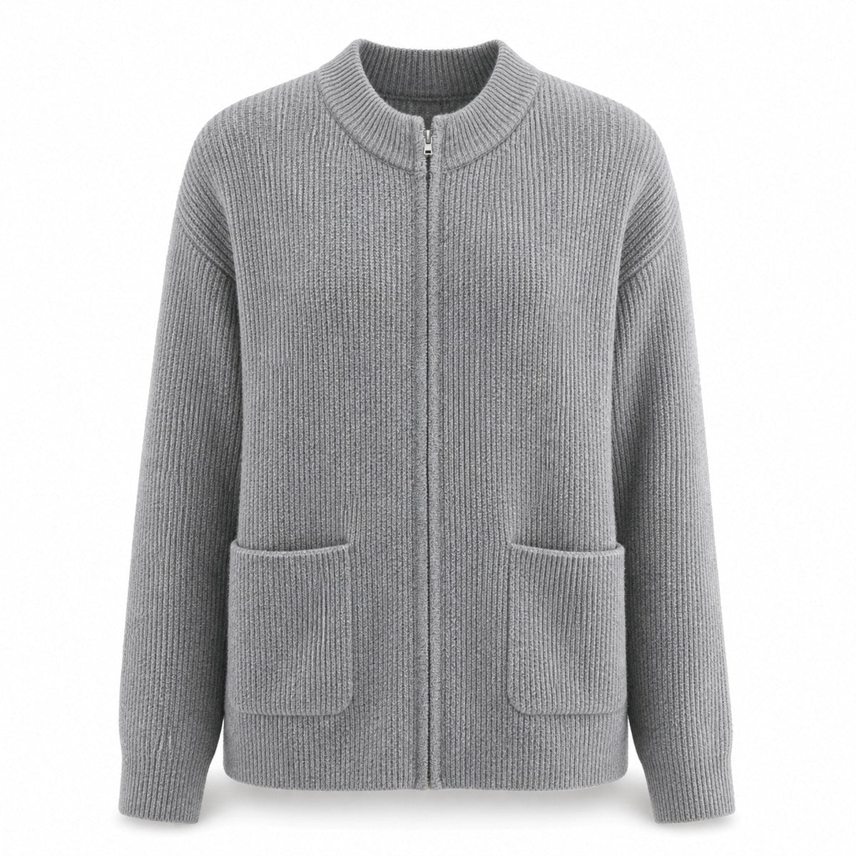 Casual Knit Cardigan Sweater for Women with Full Zip and Front Pockets