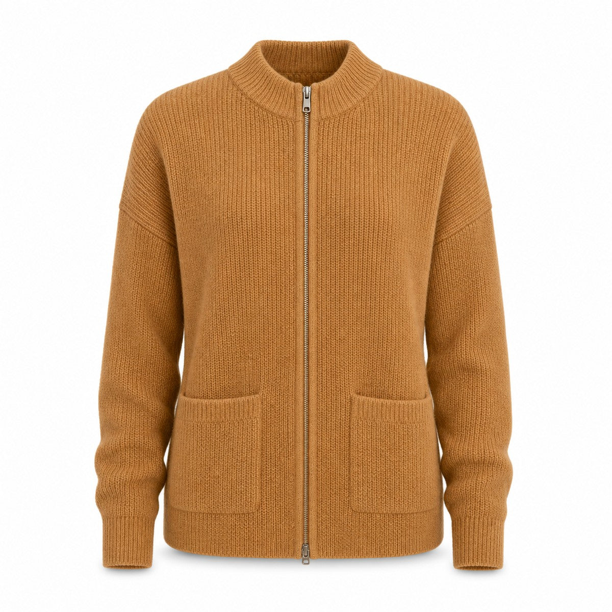 Casual Knit Cardigan Sweater for Women with Full Zip and Front Pockets
