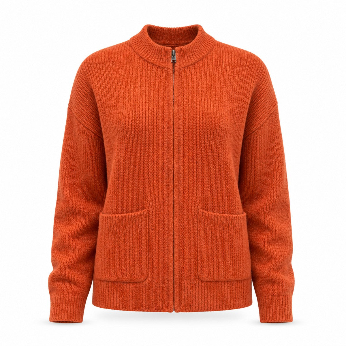 Casual Knit Cardigan Sweater for Women with Full Zip and Front Pockets