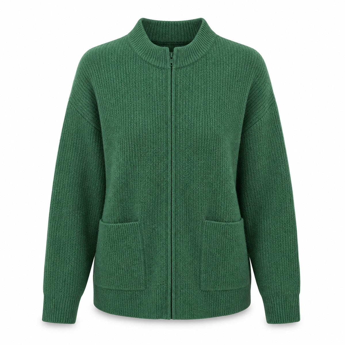 Casual Knit Cardigan Sweater for Women with Full Zip and Front Pockets