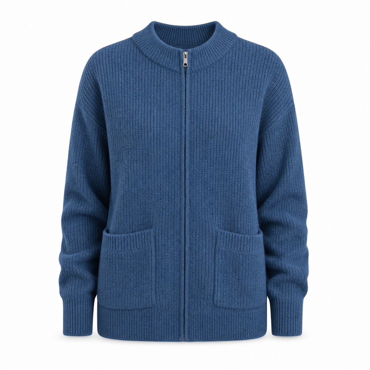 Casual Knit Cardigan Sweater for Women with Full Zip and Front Pockets