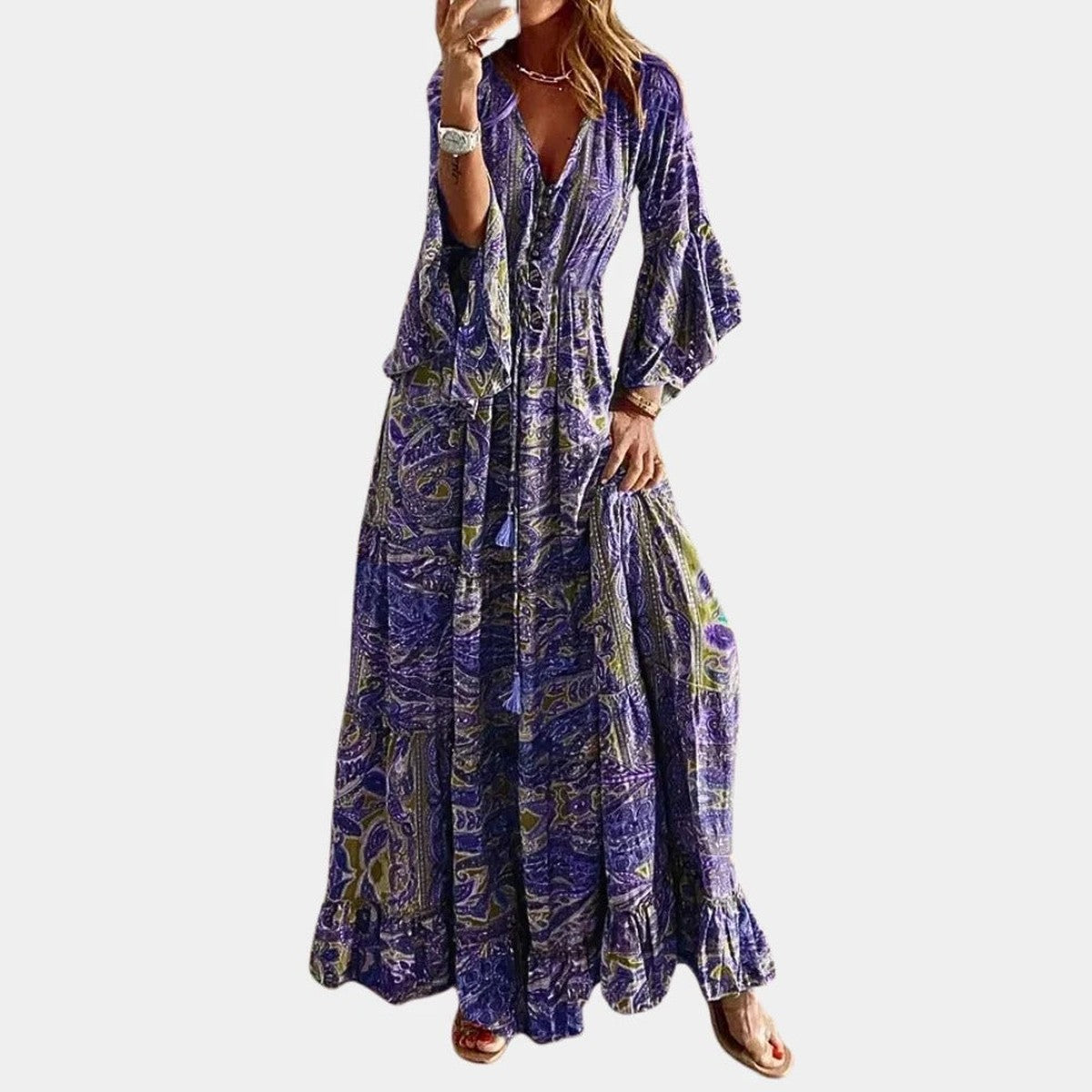 Sleeveless Floral Print Maxi Sundress with Flowy Hem for Casual Summer Wear