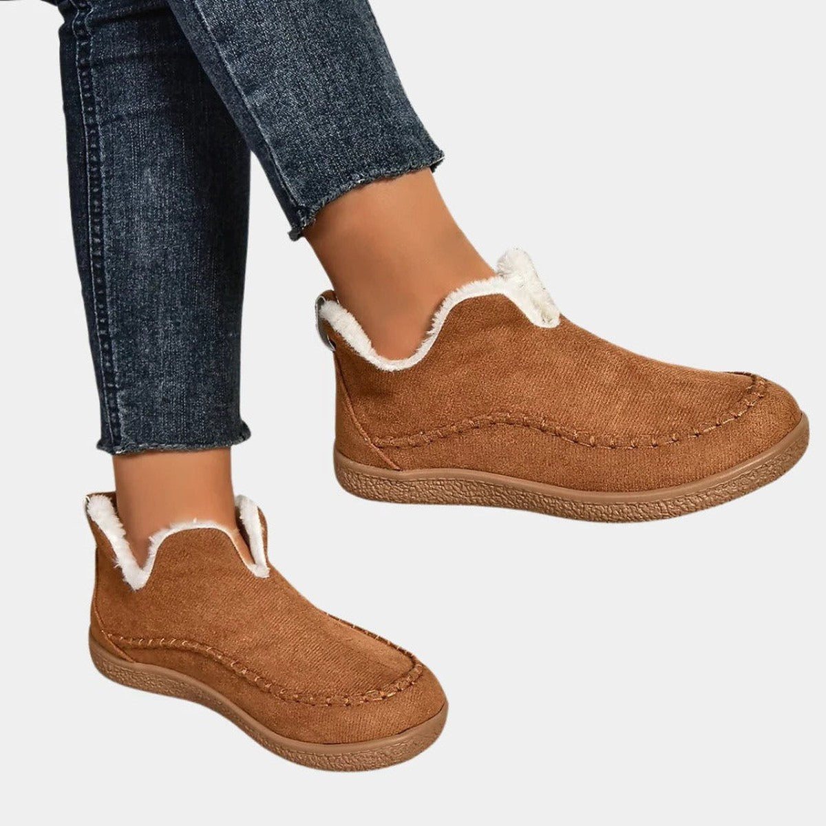 Women Warm Ankle Snow Boots with Faux Fur Lining and Side Buckle