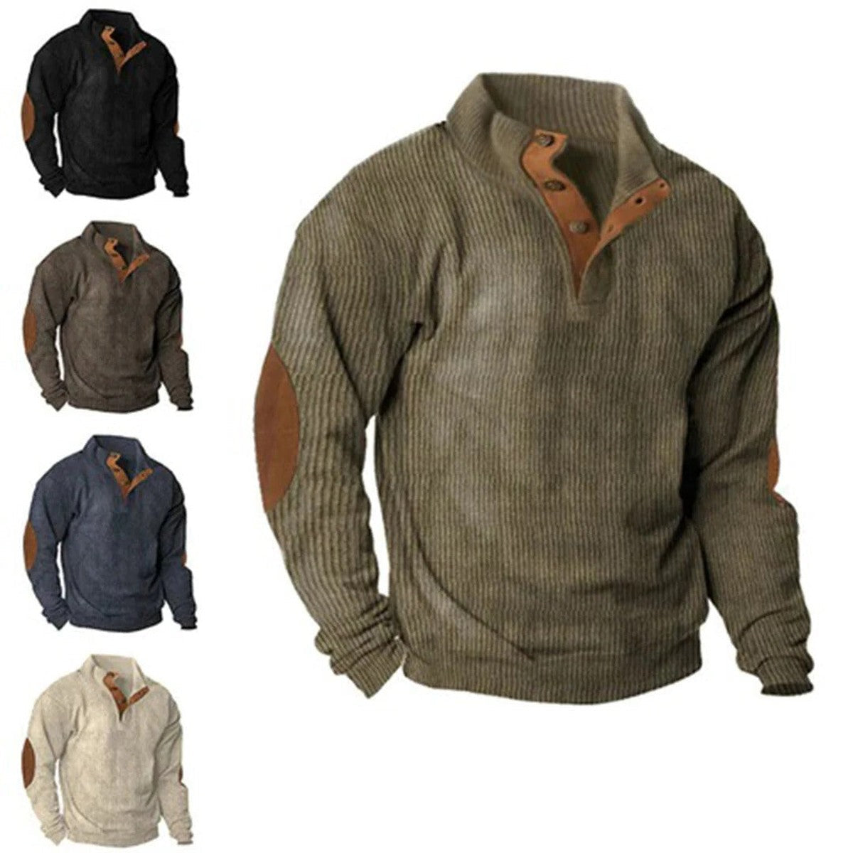 Men Textured Knit Quarter Zip Polo Sweater with Long Sleeves