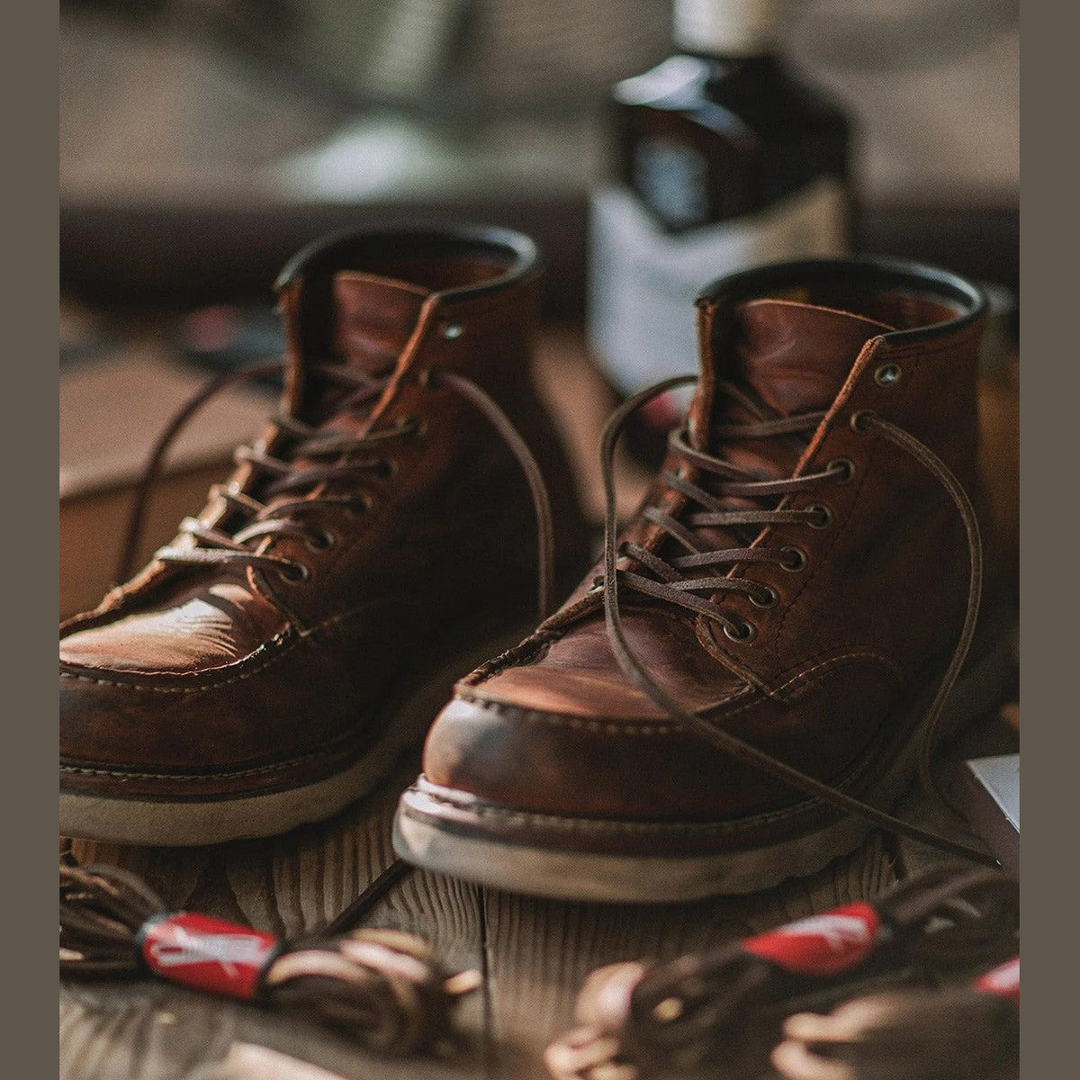 Classic Ankle Work Boots with Wedge Sole and Lace Up Moc Toe Design