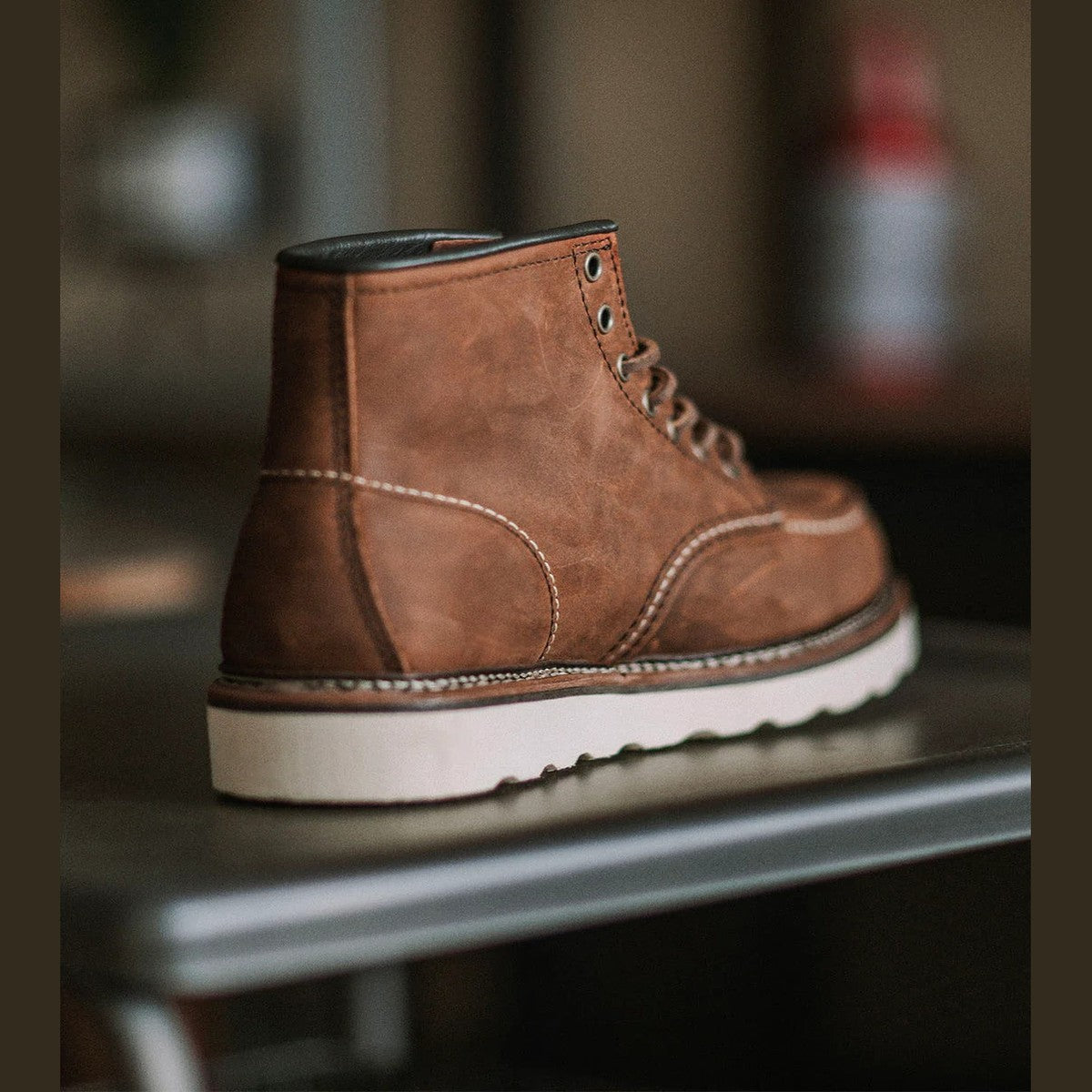 Classic Ankle Work Boots with Wedge Sole and Lace Up Moc Toe Design
