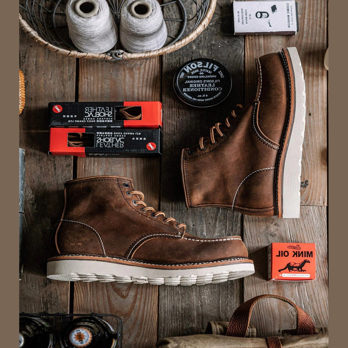 Classic Ankle Work Boots with Wedge Sole and Lace Up Moc Toe Design
