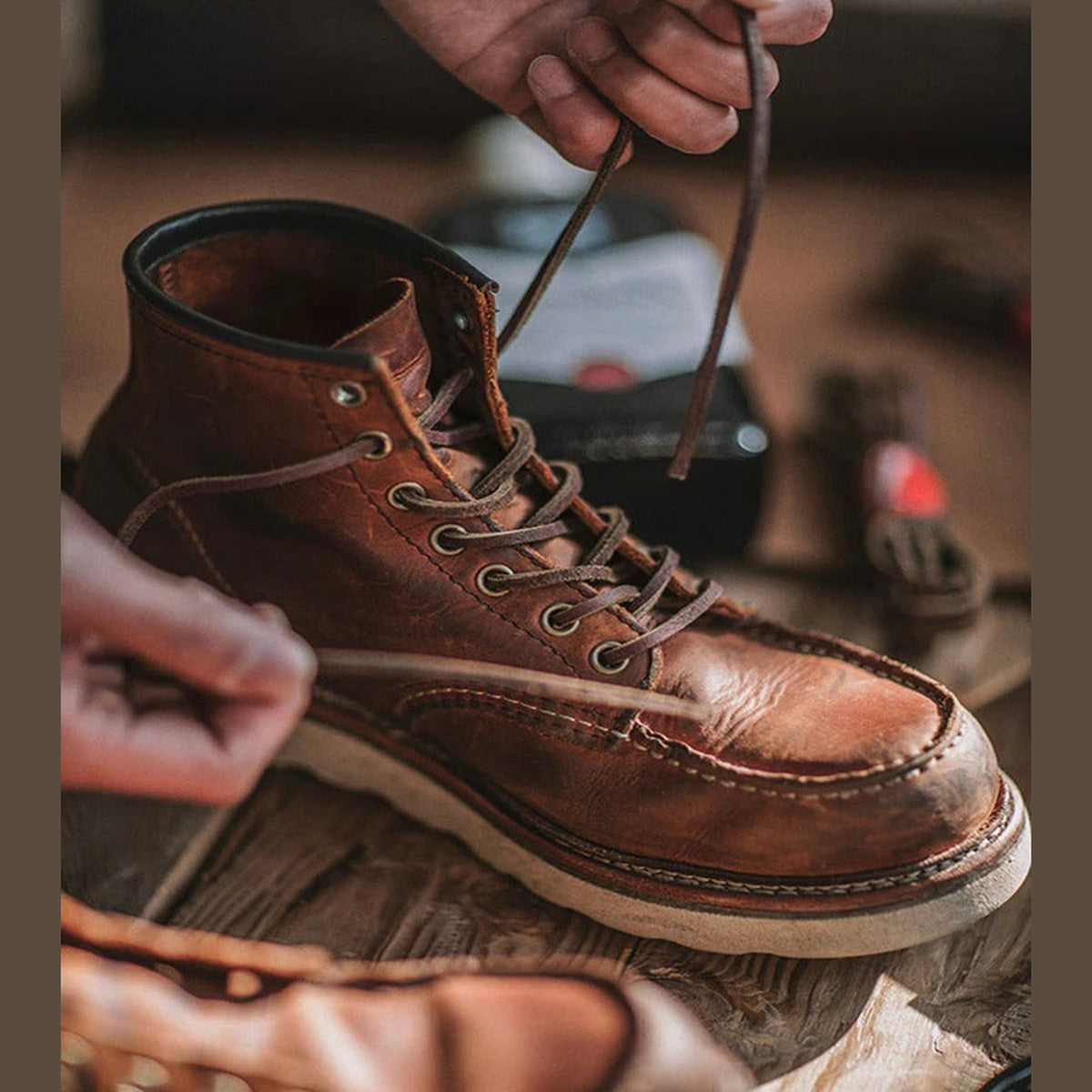 Classic Ankle Work Boots with Wedge Sole and Lace Up Moc Toe Design