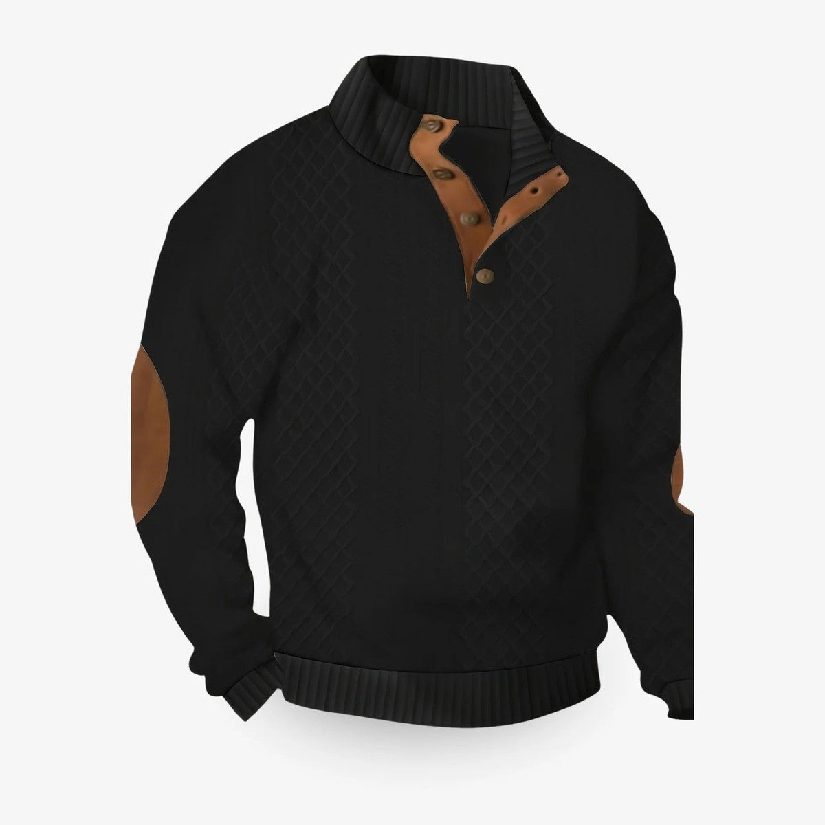 Men Crewneck Knit Pullover Sweater with Textured Weave and Ribbed Trim
