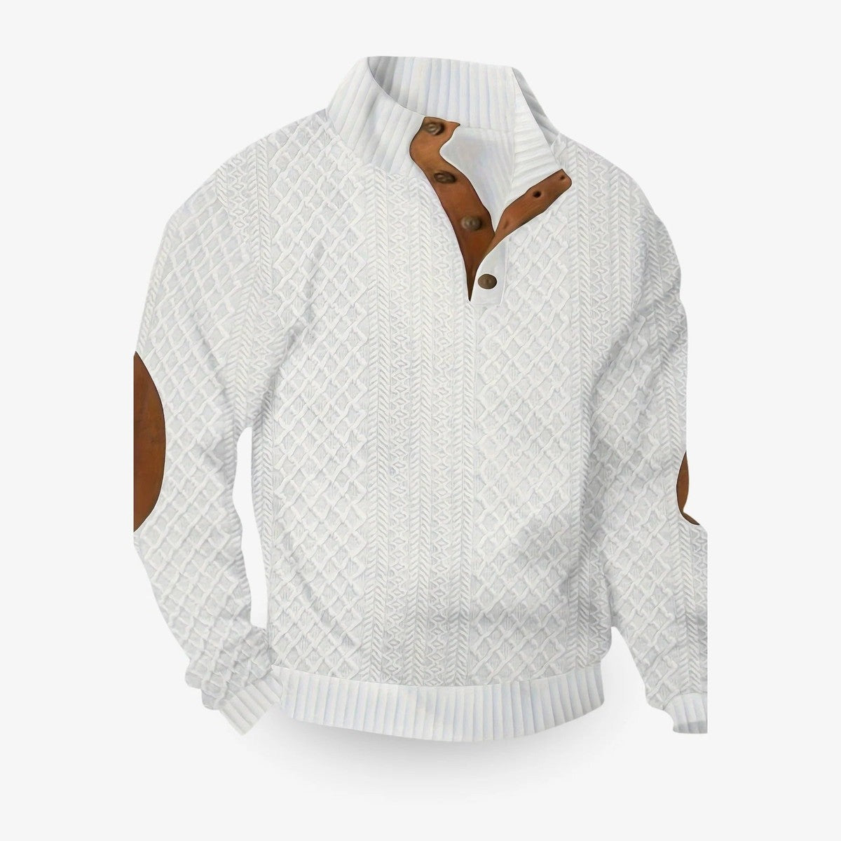 Men Crewneck Knit Pullover Sweater with Textured Weave and Ribbed Trim