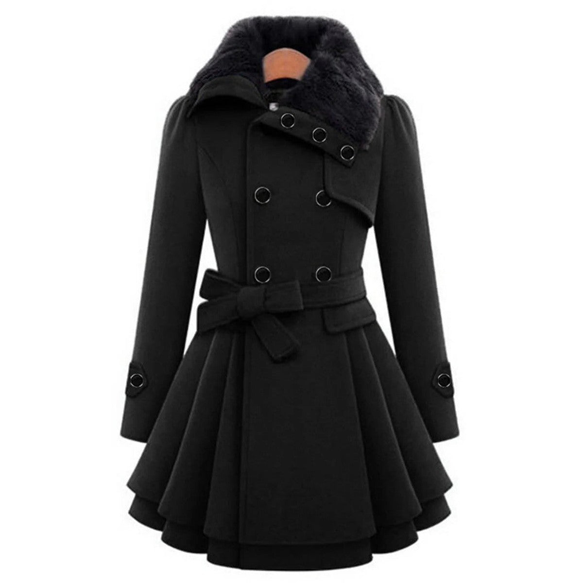 Women Hooded Long Down Jacket with Faux Fur Trim and Puffer Quilted Lining