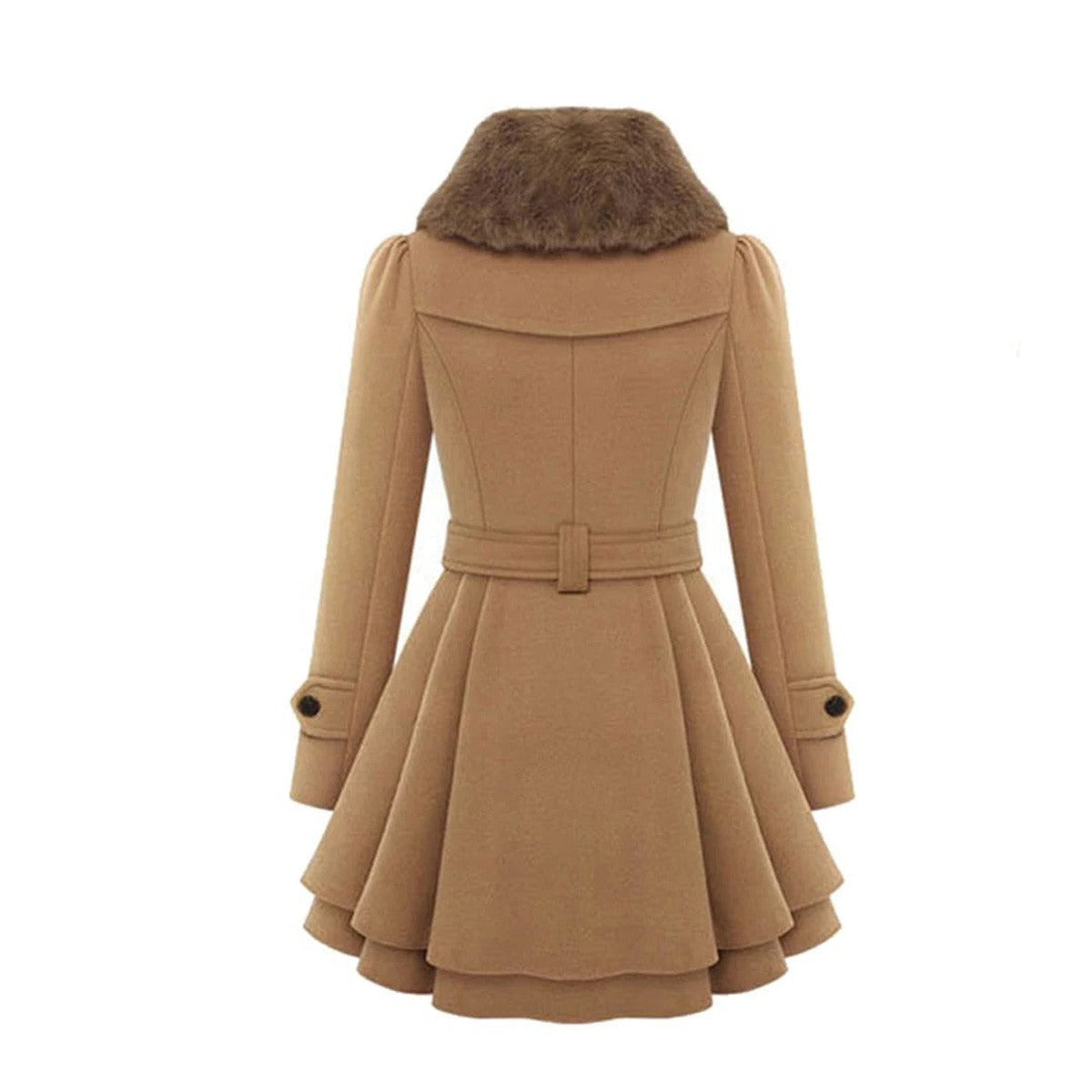 Women Hooded Long Down Jacket with Faux Fur Trim and Puffer Quilted Lining