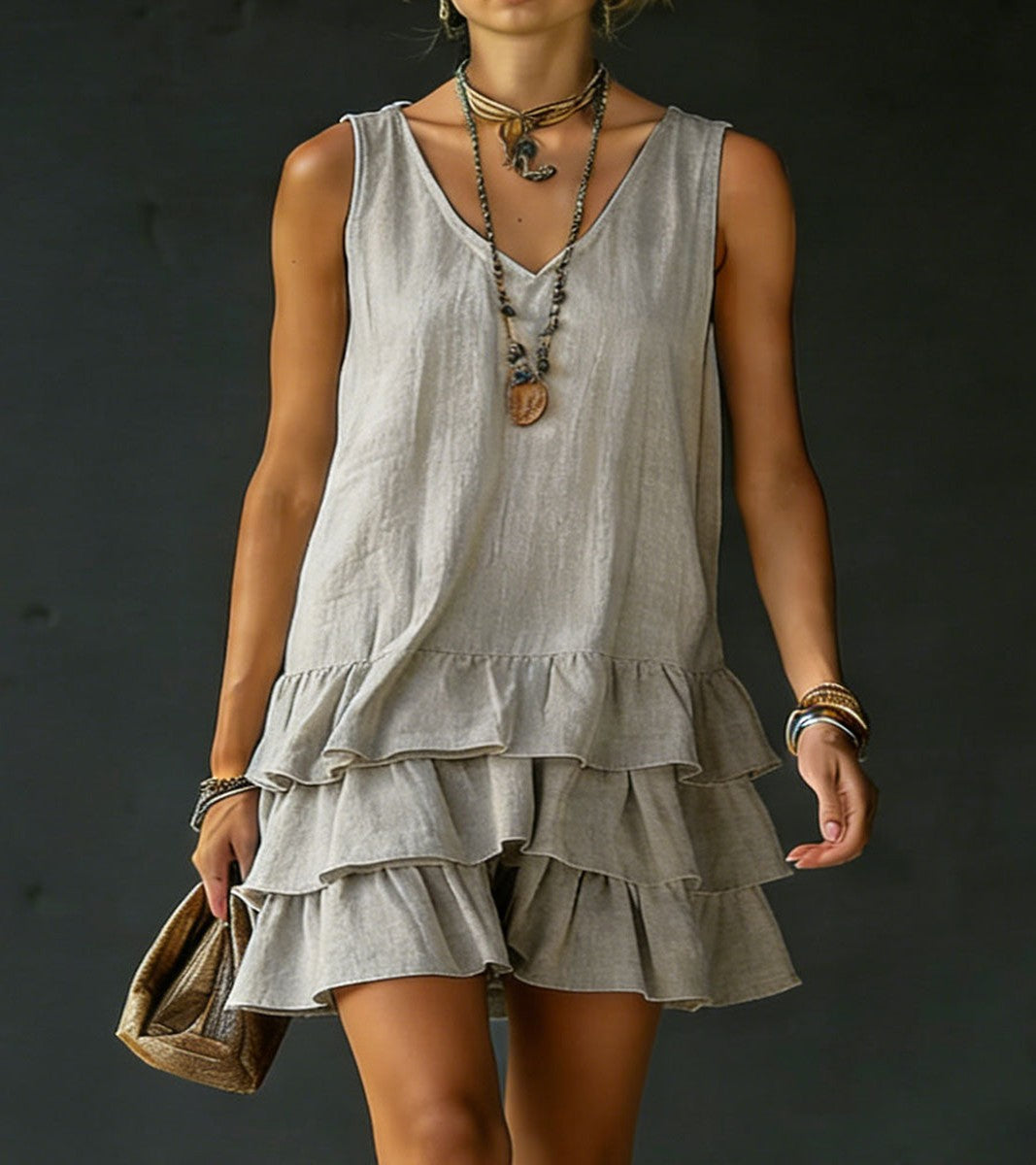 Sleeveless Floral Halter Neck Mini Dress with Tiered Ruffle Hem