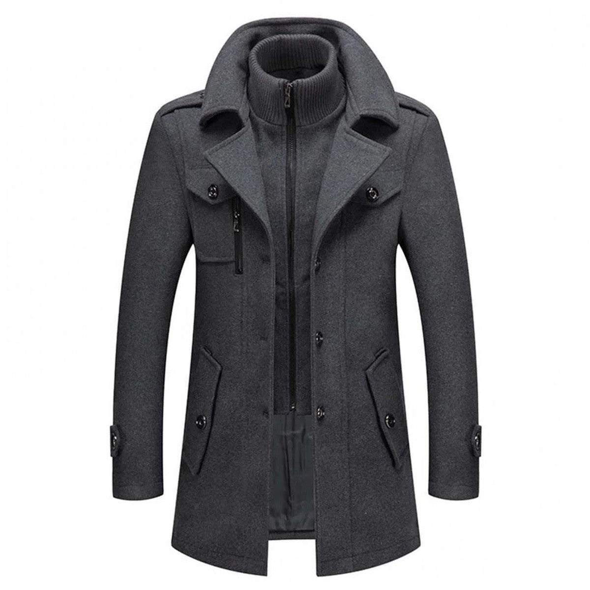 Men Heavyweight Winter Coat with Detachable Fleece Collar and Plaid Lining