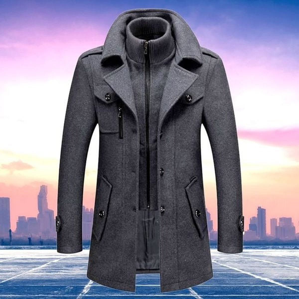 Men Heavyweight Winter Coat with Detachable Fleece Collar and Plaid Lining