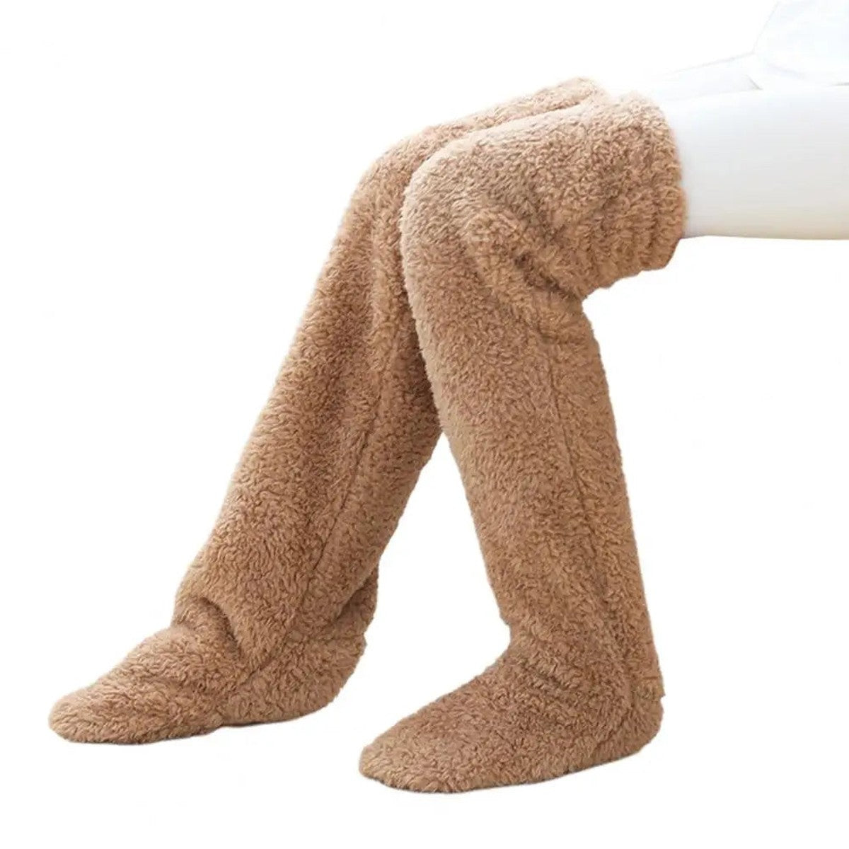 Plush Thigh High Lounge Socks with Open Heel and Soft Warm Lining
