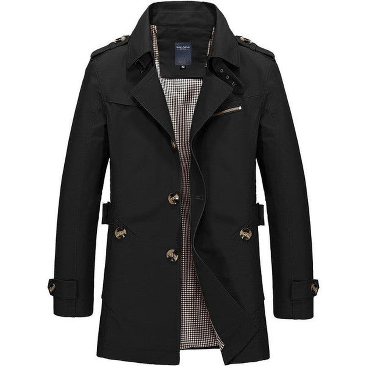 Double Breasted Long Trench Coat with Waist Belt and Lapel Collar