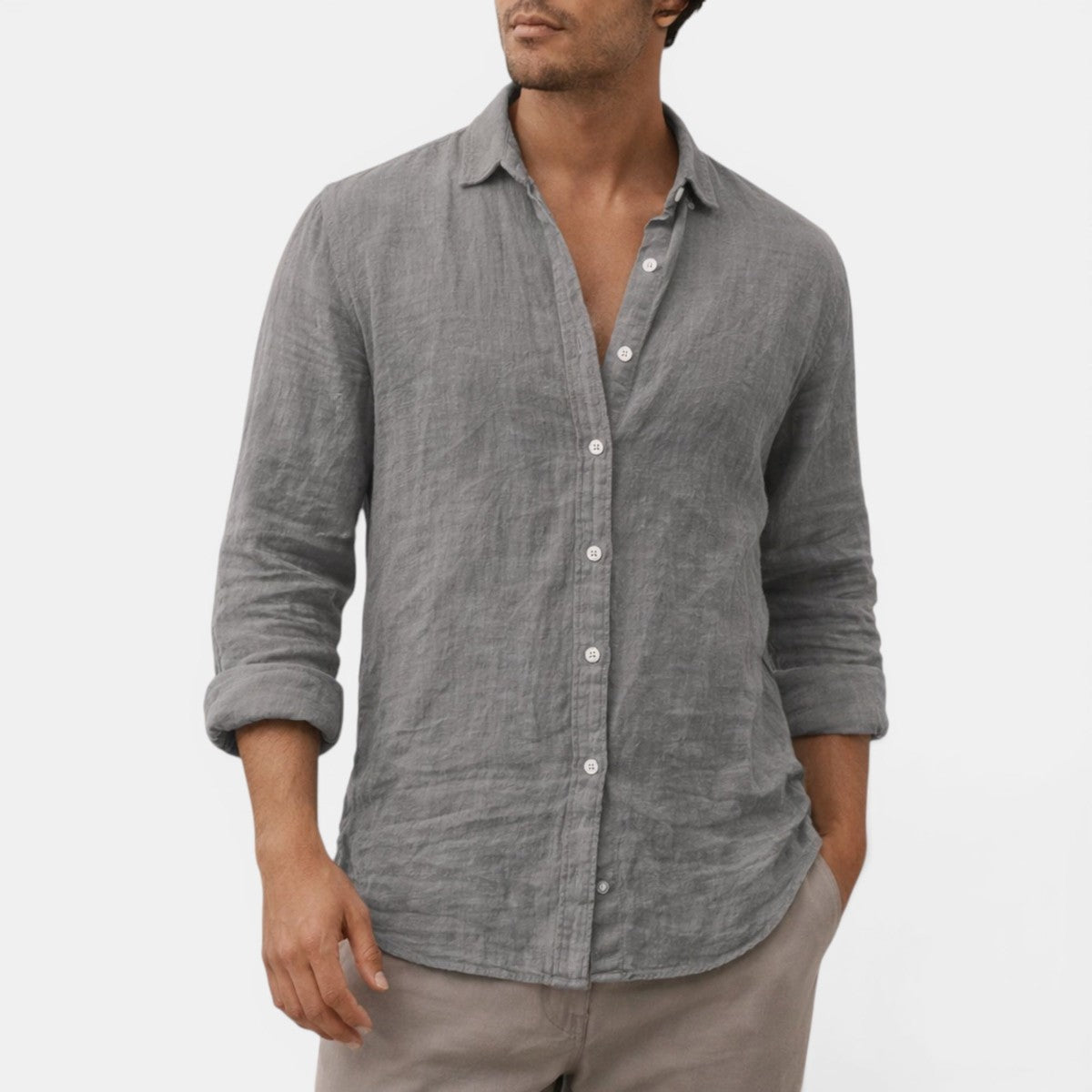 Men Casual Short Sleeve Shirt with Textured Waffle Pattern and Camp Collar