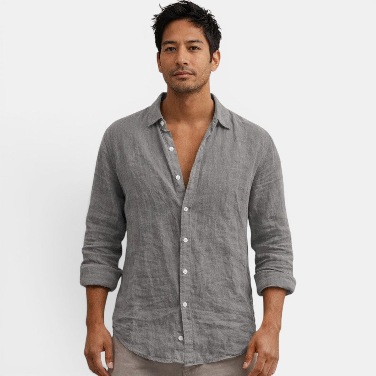 Men Casual Short Sleeve Shirt with Textured Waffle Pattern and Camp Collar
