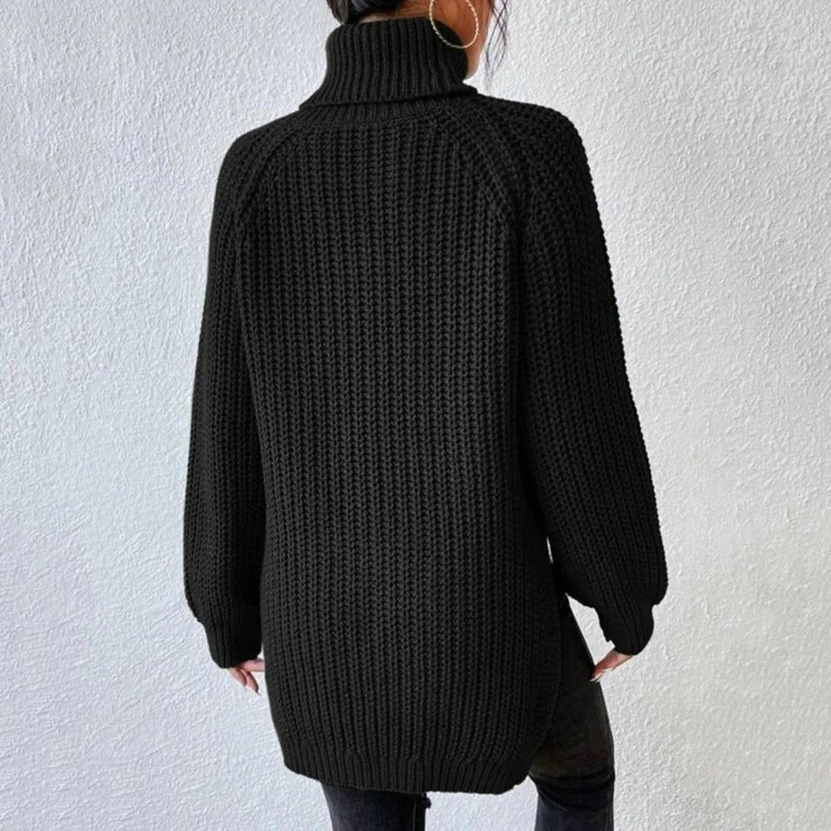 Long Sleeve Turtleneck Knit Pullover Sweater with Ribbed Texture and Classic Fit