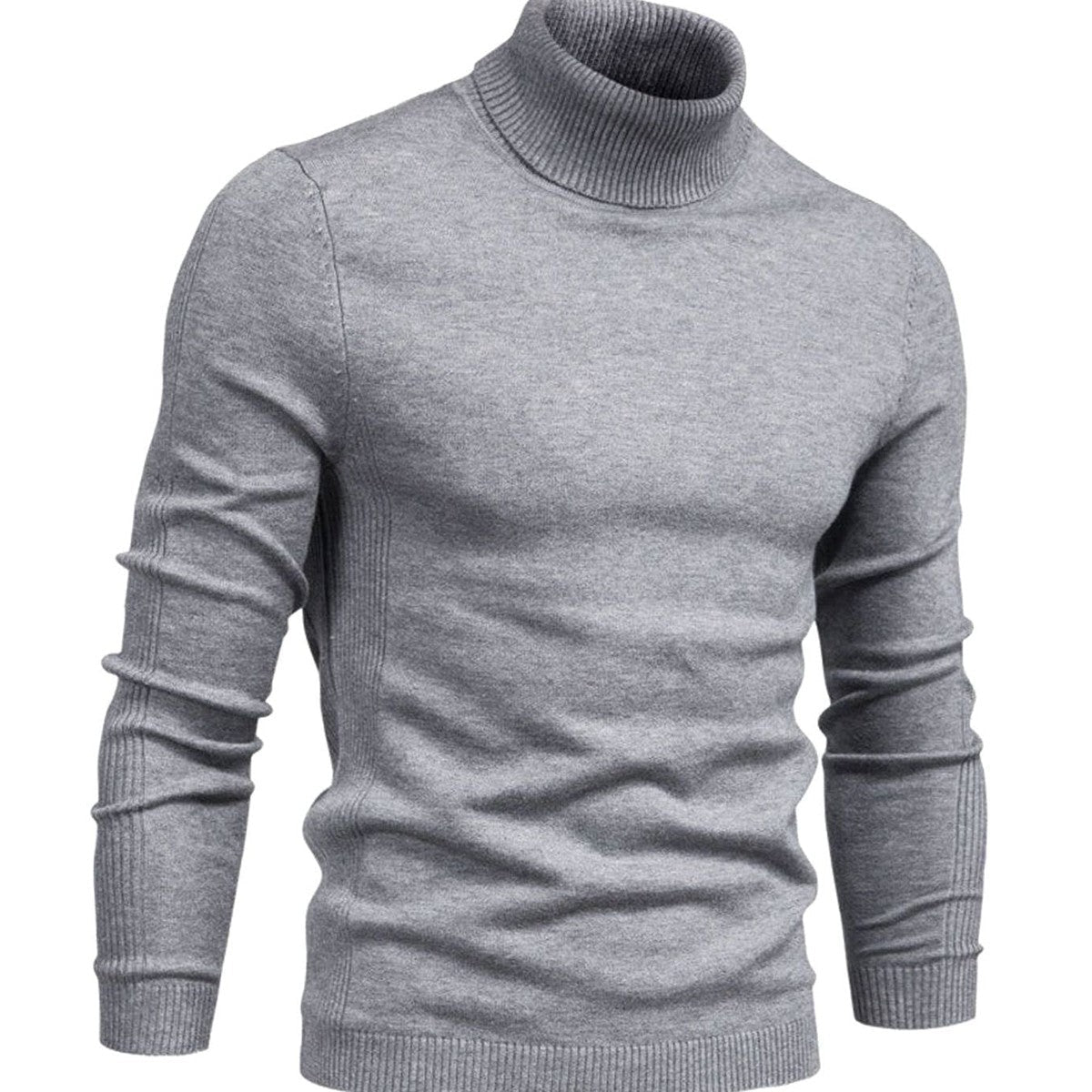 Men Long Sleeve Turtleneck Pullover Sweater with Ribbed Hem and Cuffs